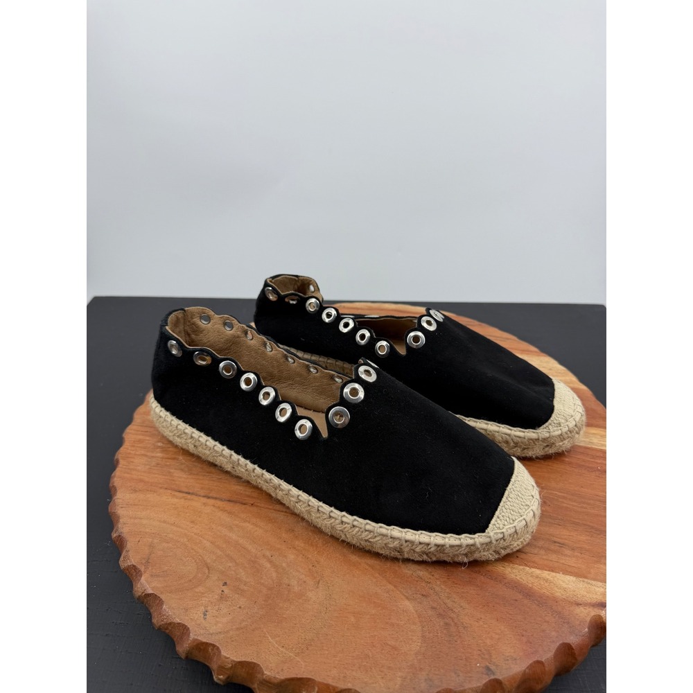 La Scarpa Paris Grommet Espadrille Flat Women 38 Black Suede Scalloped Edge